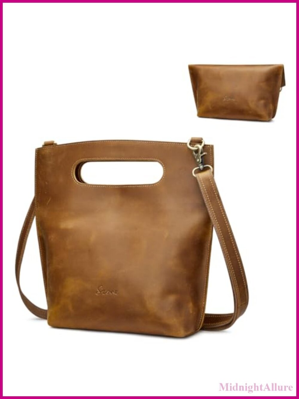 Leather Crossbody Bag Distressed Foldable Clutch